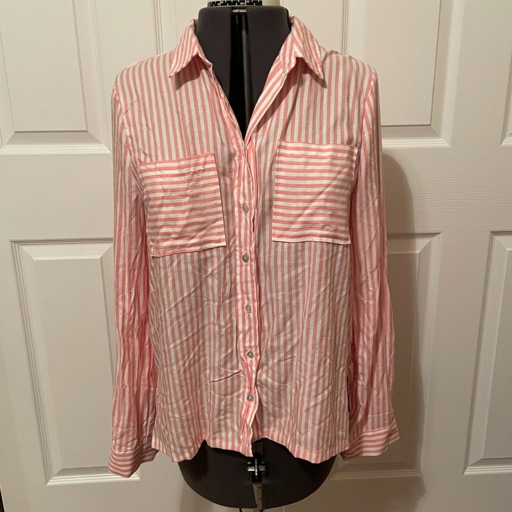 NWOT Pink White Striped Button Up